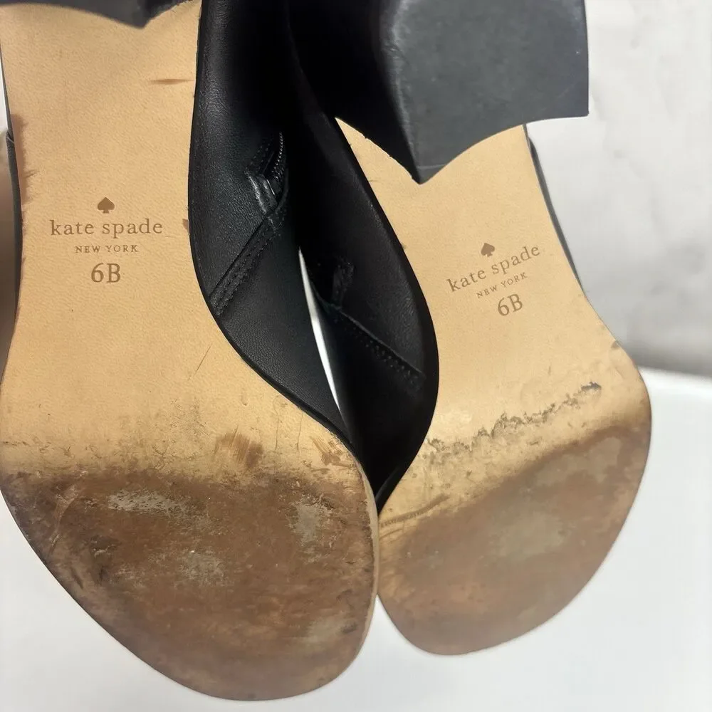 Kate Spade New York Platform Black Leather Ankle Boots 6 B 36 Block Heel chic